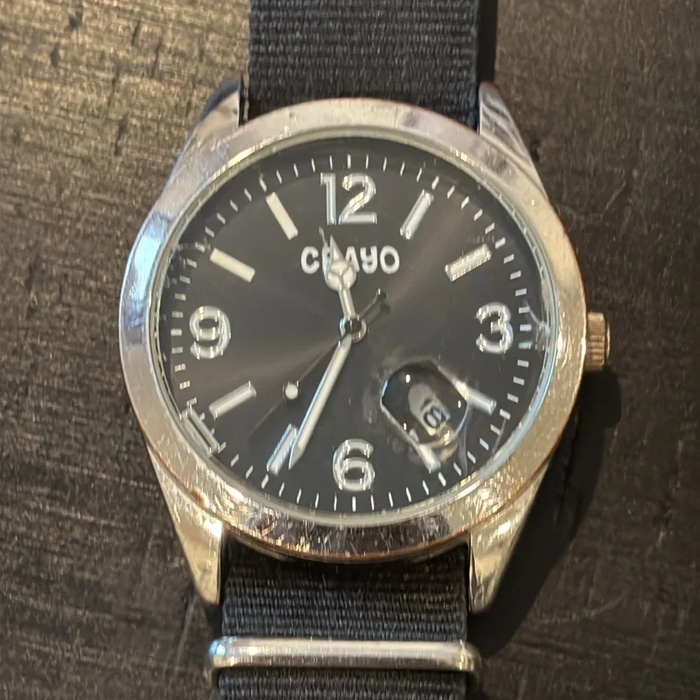 Crayo Men’s Unisex Canvas Strap Watch Working Black Silver